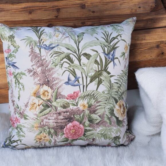 Pottery Barn Other - Pottery Barn Pillow Cover MARLENA 18"x18" EXOTIC BIRDS FLOWERS Floral Linen Bld